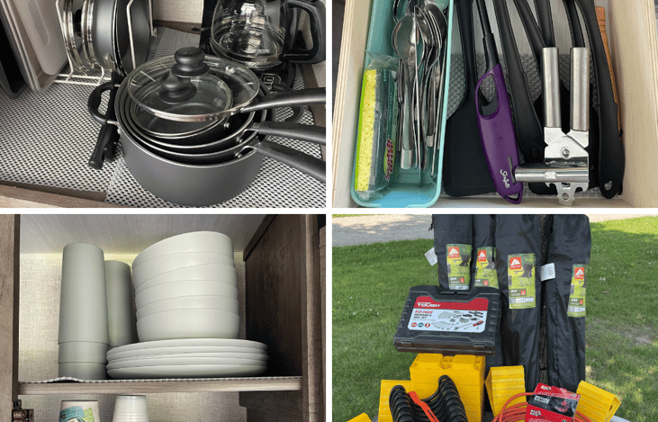 Along with items pictured here, we also include coffee filters, paper towels, toilet paper, dish soap and hand soap.