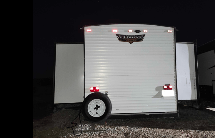 Back of camper showing both slide outs.