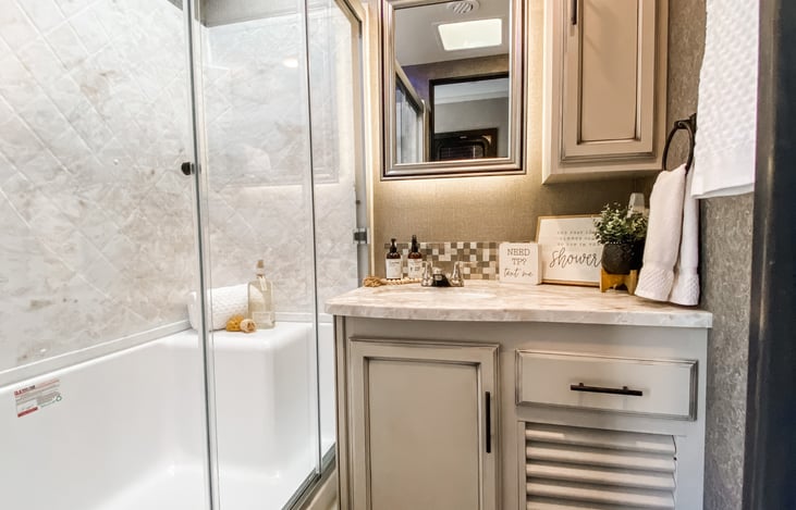 Largest RV Shower in any trailer!