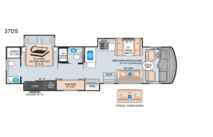 Representative floor plan provided by a trusted RVshare partner.
