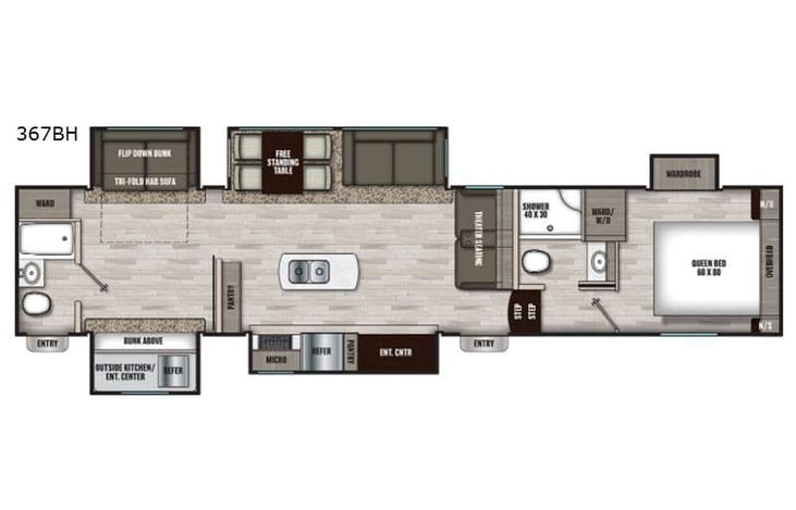 Representative floor plan provided by a trusted RVshare partner.
