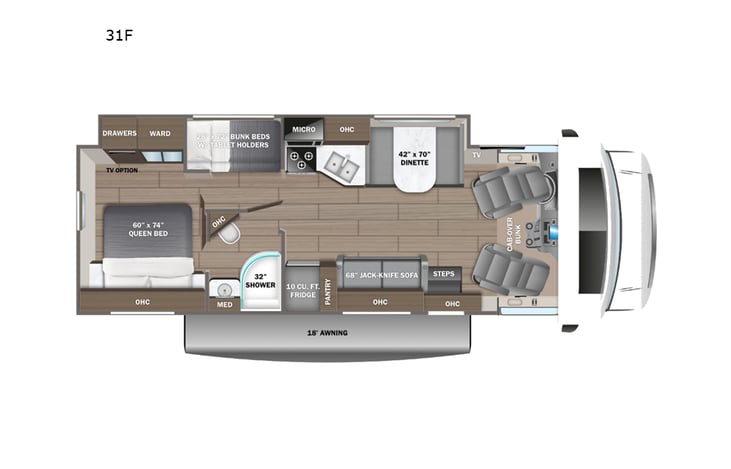 Representative floor plan provided by a trusted RVshare partner.