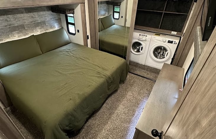 Master bedroom, as seen from the doorway.
You'll find the washer and dryer in the master bedroom