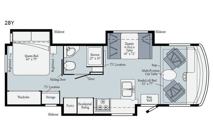 Representative floor plan provided by a trusted RVshare partner.
