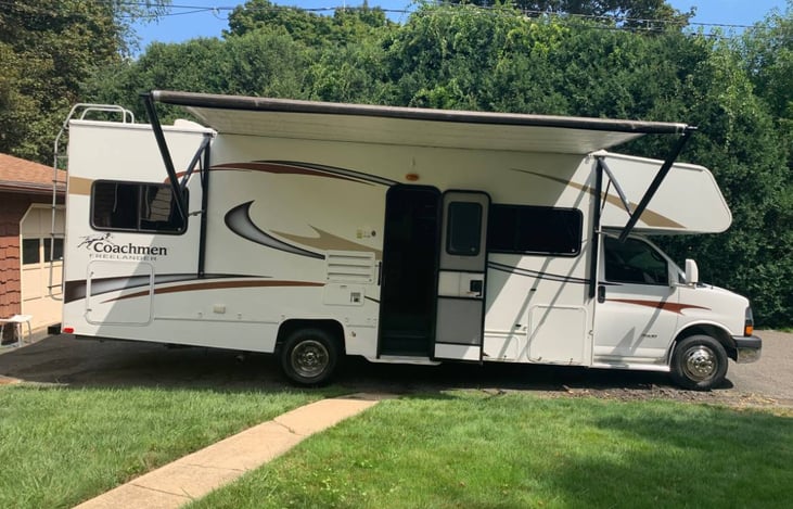 power awning,4 very large windows so passengers can see views and it is not dark inside like many rigs.