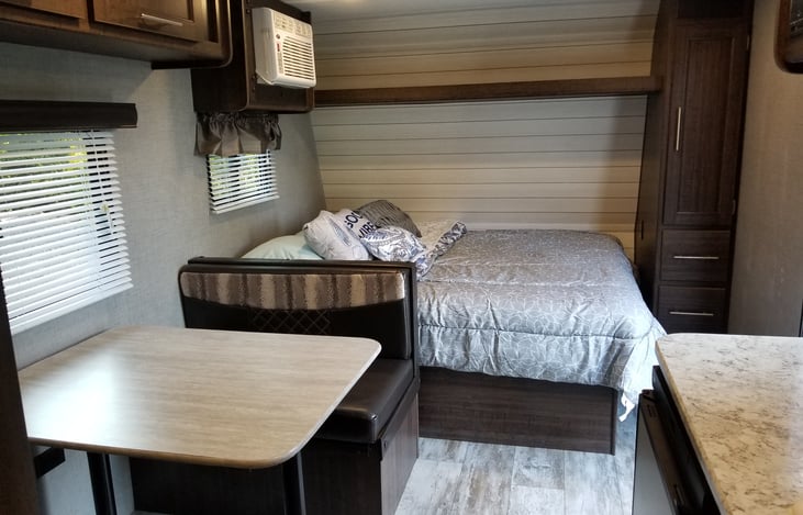 Queen bed with memory foam topper