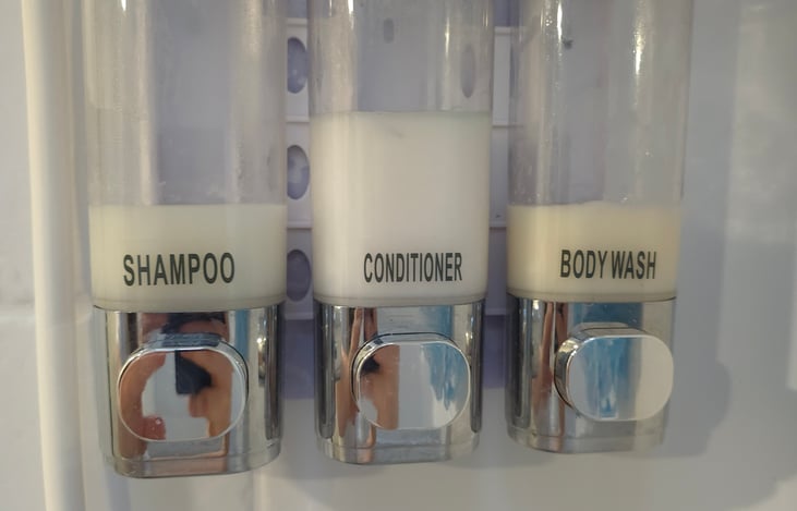 Included shampoo, conditioner, and bodywash