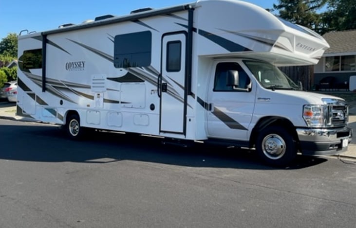 Rv awning and entry side view.