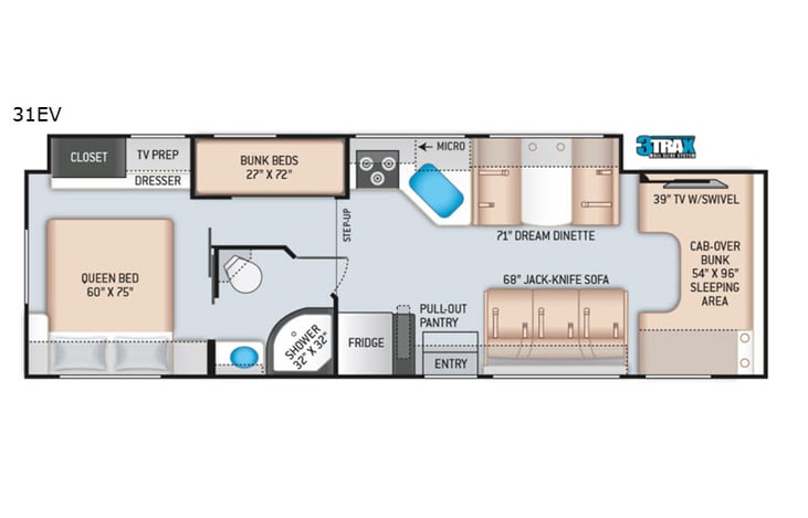 Representative floor plan provided by a trusted RVshare partner.
