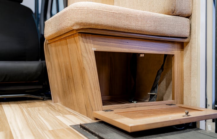 Additional shoe storage below seat