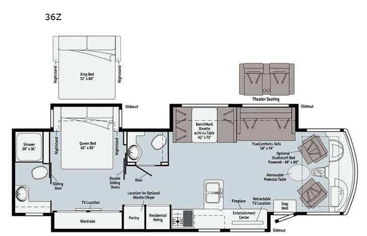 Representative floor plan provided by a trusted RVshare partner.