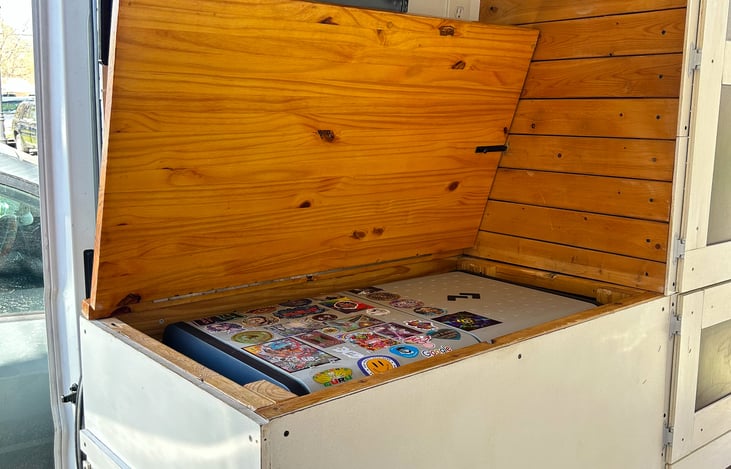 This is the fridge and freezer. Just below the TV.
