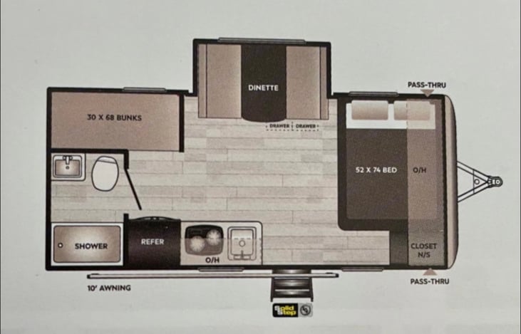 Floor plan of the camper -showing the slide out for added space.