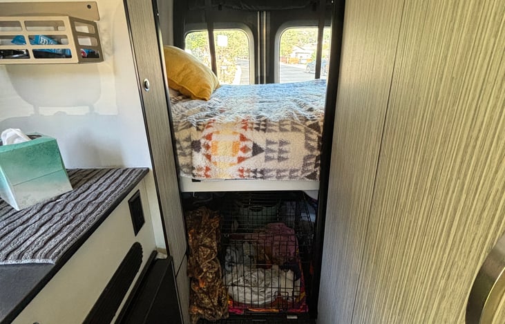 view back to bed area, bed goes up/down