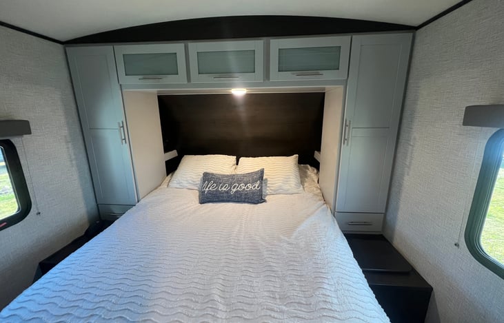 His and Hers closets, shoe storage and storage under bed