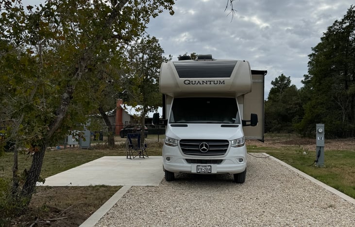 View of the front of the rig with the side slide fully extended. 

Pictured in the Texas Hill Country.