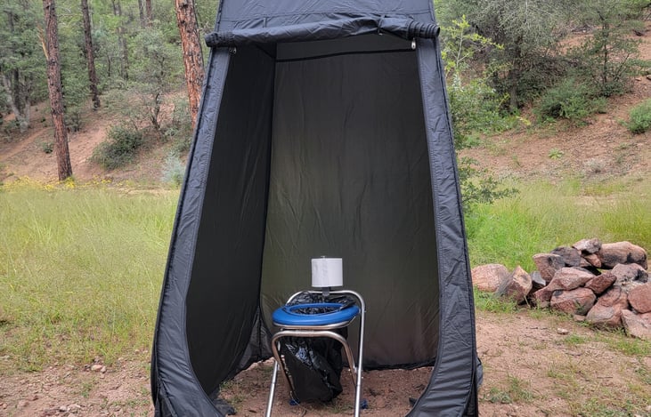 Optional privacy tent with commode