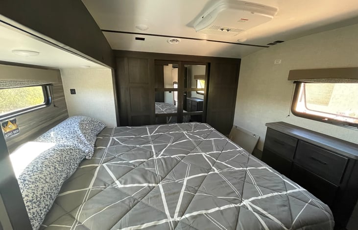 King size bed in main bedroom.