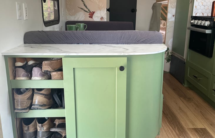 Custom shoe rack to keep entry clutter free and clean