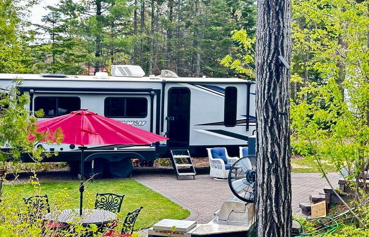 View from our lawn.  You are tucked neatly into this Cove with ample foliage for privacy for both you and us! :)