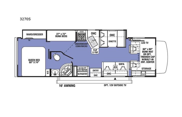 Representative floor plan provided by a trusted RVshare partner.