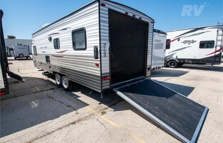 Ramp doubles as a raised patio