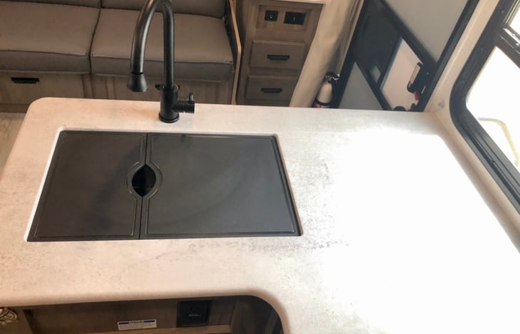 Extra counter space when not using the sink.