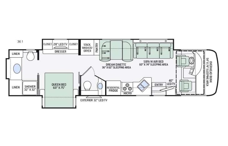 Representative floor plan provided by a trusted RVshare partner.