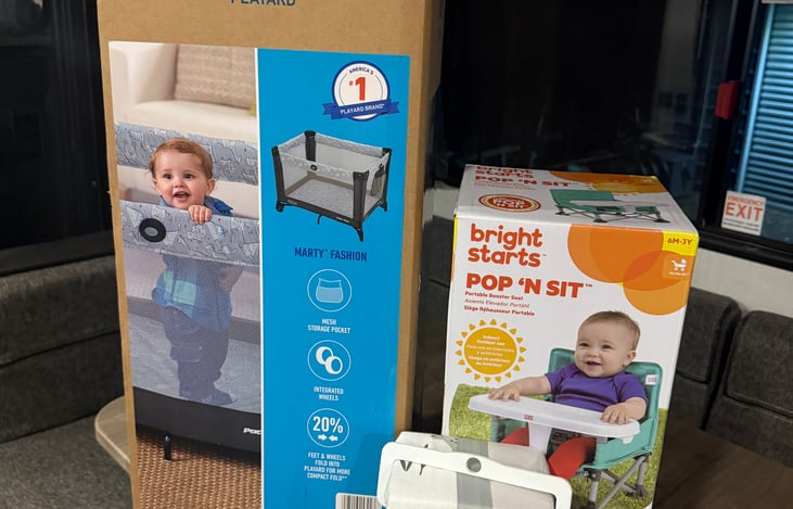 Additional baby packages with pack n play, sheets, and highchair.