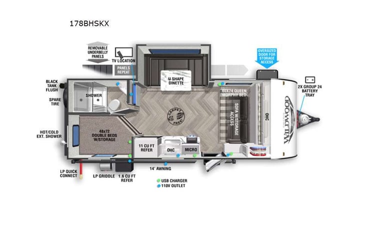 Representative floor plan provided by a trusted RVshare partner.