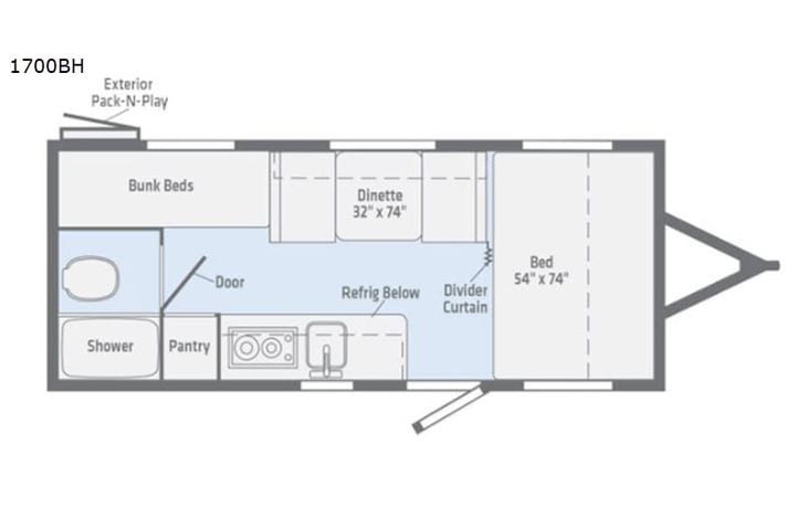 Representative floor plan provided by a trusted RVshare partner.