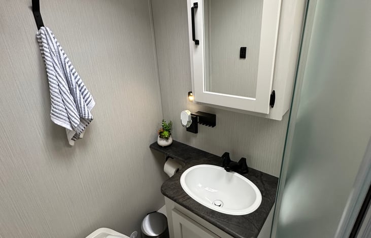 Bathroom sink and toilet.