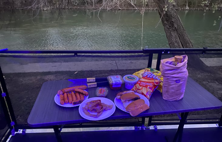 Elevated outdoor back patio enjoying morning coffees, cold dranks, and grilling dinner right on the river soaking up the views