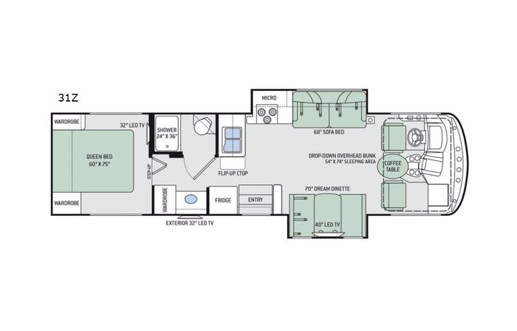 Representative floor plan provided by a trusted RVshare partner.