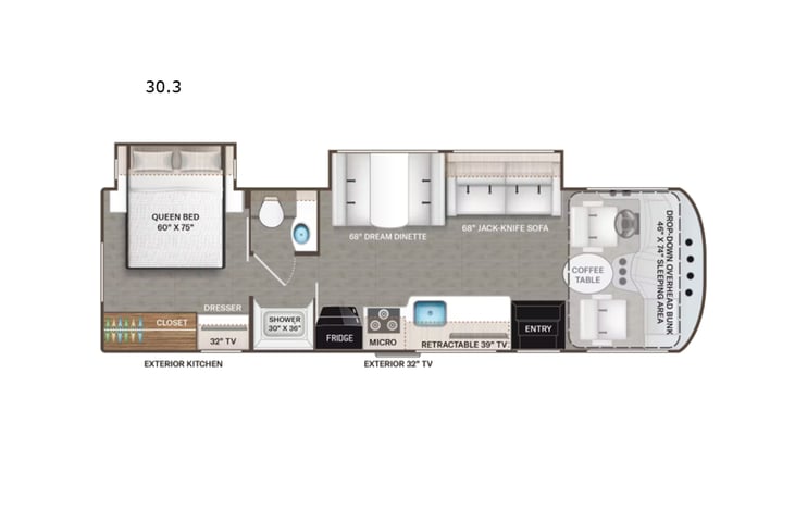 Representative floor plan provided by a trusted RVshare partner.