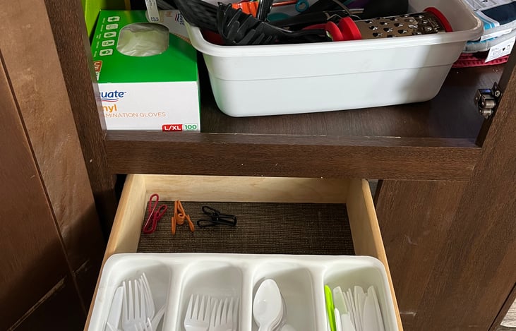 Silverware drawer with cooking accessories
