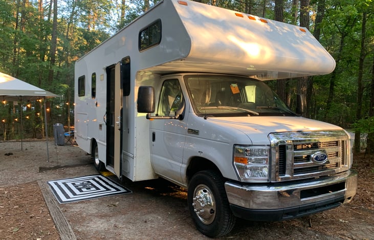 Glamping set up. Canopy and lights set up.