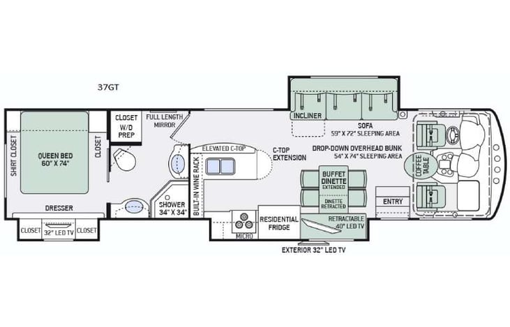 Representative floor plan provided by a trusted RVshare partner.