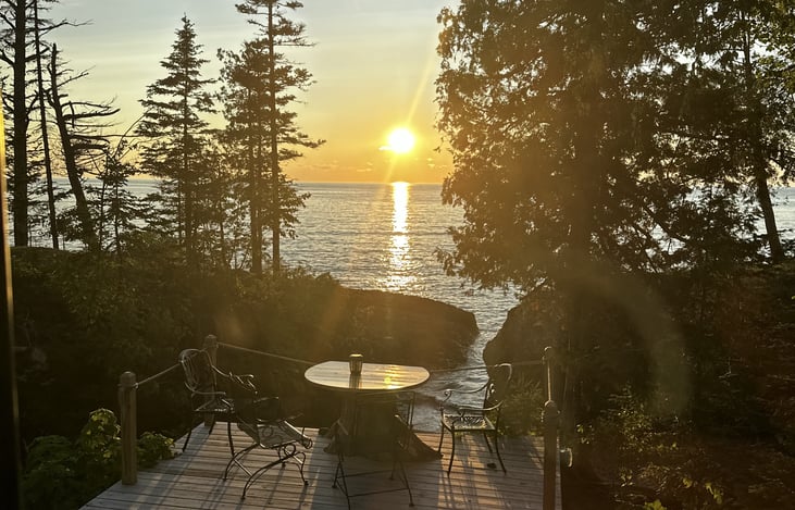 One of many amazing sunsets!  If I could capture the starry night you would also be amazed!  The "breakfast table" has power run to it :)