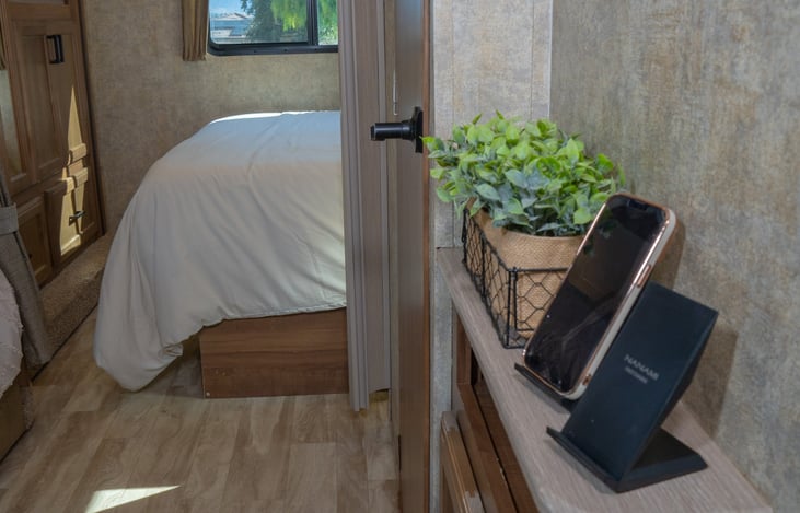 drop zone with wireless phone chargers