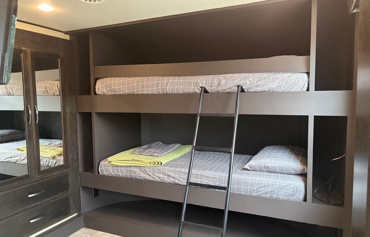 Bunk room. Air mattress also available.

We converted original queen master to bunks