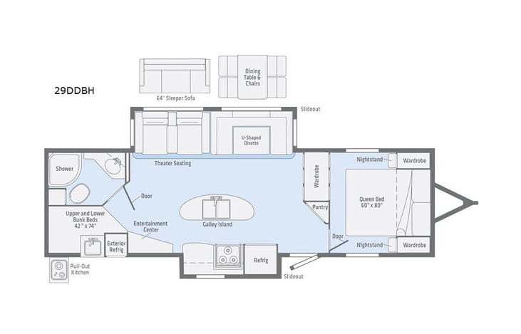 Representative floor plan provided by a trusted RVshare partner.