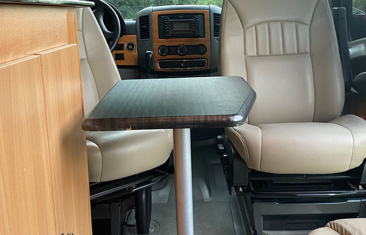 Front cab seats swivel to add conversation and dining space.