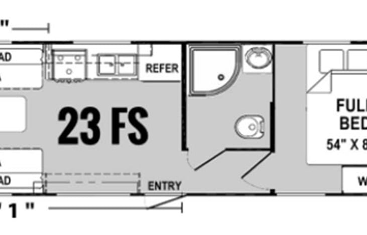 Total length of "garage" is 159".  At the rear it is 96" wide for the first 77".  Then where the cabinets begin , the width narrows down to 75" wide. Height of garage can be 82 or 73 per configuration