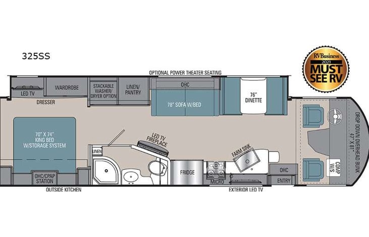 Representative floor plan provided by a trusted RVshare partner.