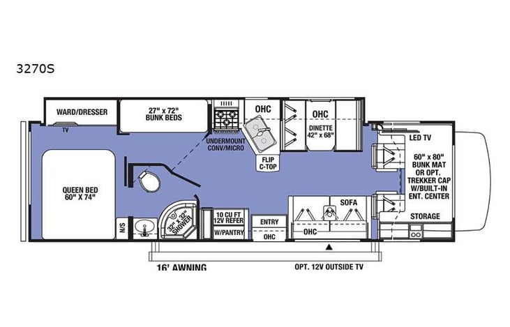 Representative floor plan provided by a trusted RVshare partner.