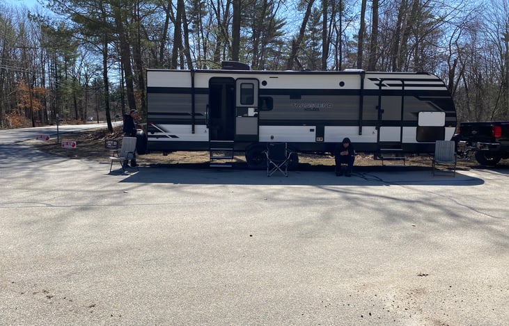Passenger side view , awning not extended in this picture