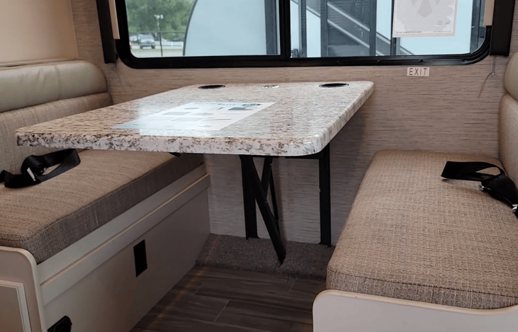 Dinning bench with 2 seatbelts which converts to sleeping area for 1 person