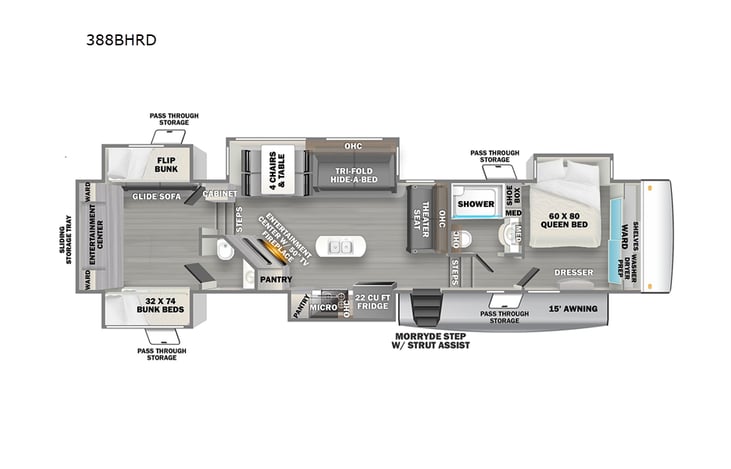 Representative floor plan provided by a trusted RVshare partner.