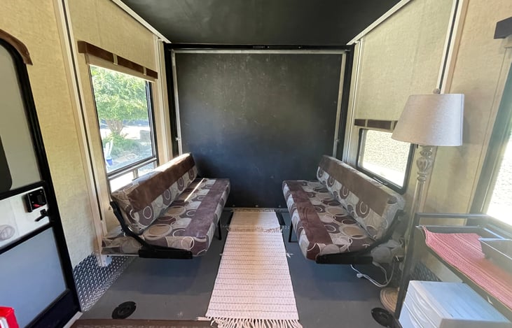 Garage: Couches set up.